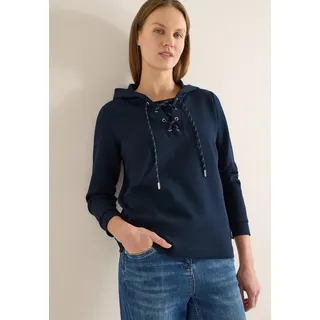 Hoodie CECIL, Damen, Gr. M (40), universal blau, Sweatware, Obermaterial: 80% Baumwolle, 15% Polyester, 5% Elasthan, unifarben, lässig geschnitten hüftbedeckend, Rundhals, Sweatshirts Hoodie, mit Strings