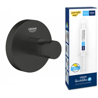 Grohe Bundle Start - Bademantelhaken (verdeckte Befestigung, geeignet zum Bohren oder Kleben), matt schwarz, 411732430 QUICKFIX A1 Kleber 41127000