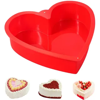 GKLILOV Silikon Backform Herz, Silikon Herzbackform, 25cm Kuchenform Herz Antihaft Herzform Backform Backforms Herzs Silikons Kuchenform Torte Silikonformen für Herzkuchen Pudding Schichtkuchen