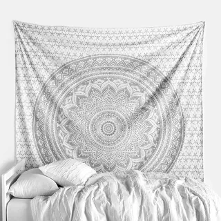 Popular Handicrafts Kp650 Original Silber Ombre Tapisserie Mandala-Kunst Hippie Wandbehang Bohemian Tagesdecke Metallic Glanz Wandteppiche 208,3 x 137,2 cm