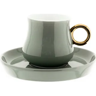 Mulex 12 Teiliger Set Mokkatassen mit Untertasse aus Porzellan Mokkaservice 80 ml Grau/Gold - Grau, Gold