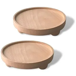 anaan Satel Holzteller Dekoteller aus Holz Holzschale klein Serviertablett Aufbewahrung für Kerzen Schmuck Schüsseln Blumenständer mit fuß Blumenhocker Tischdeko Design 2er Set (Rund 15cm)