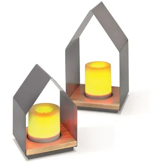 technik@all Batterie Dekoleuchten Haus LENI 2er Set mit Timer oder Dauerlicht