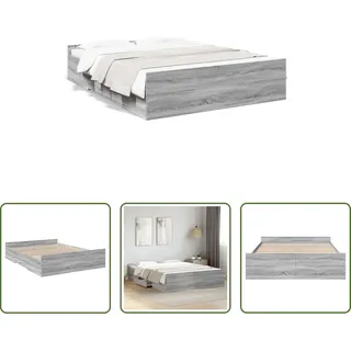 The Living Store Bettgestell mit Schubladen Grau Sonoma 160x200 cm Holzwerkstoff - Grau