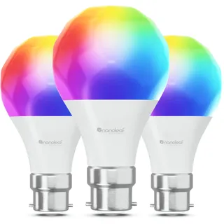 Nanoleaf Matter Essentials Glühbirne, 3 Smarten RGBW B22 LED Lampen - Matter über Thread, Bluetooth 16 Mio. Farben LED Lampen, Bildschirm Sync, Funktioniert mit Google Home Apple, Deko und Gaming