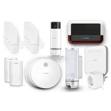 Bosch Smart Home Starter-Set Alarmsystem, 1x Controller II, 4x Rauchmelder II, 8x Tür-/Fensterkontakt II, 1x Innenkamera II, 1x Außenkamera, 1x Außensirene, 1x Plug Compact, 2x Bewegungsmelder
