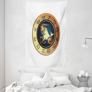 ABAKUHAUS Sternzeichen Steinbock Wandteppich und Tagesdecke, Diagramm aus Weiches Mikrofaser Stoff Waschbar ohne Verblassen Digitaldruck, 140 x 230 cm, Dunkelblau Zimt