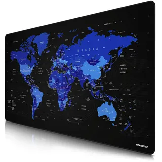 CSL - Übergröße Titanwolf Mauspad 1200x600mm Weltkarte - XXXL Mousepad groß - Tischunterlage Large Size - verbessert Präzision und Geschwindigkeit - XXL Gaming für Logitech Maus Tastatur - blau