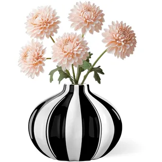 Torre & Tagus Abstrakte schwarz-weiße Vase, 18 x 14 cm, Moderne Dekoration, Keramikvase für Blumen mit Streifen, ästhetische Raumdekoration für Wohnzimmer, Regal, Kaminsims, Eingangs-Konsolentisch