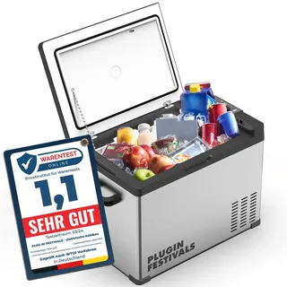 PLUG IN FESTIVALS elektrische Kühlbox 36 Liter | Kompressor Gefrierbox bis -20 Grad, Kühlbox Auto, Camping Kühlschrank, Powerstation zum Kühlen, 12V 230V