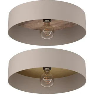 Deckenleuchte, Stahl, Holz, Taupe, Messing, D 42 cm - Taupe