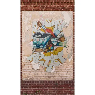 livingwalls Vliestapete - Graffiti Tapete Backstein in Beige, Braun und Gelb - Wandtapete für verschiedene Räume - Wandbild XXL 2,80 m x 1,59 m