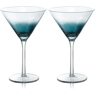 Joeyan 320ml Blue Crackle Martini Gläser, 2er Set Handgefertigte Kristall Cocktailgläser,Schnapsgläser mit Stiel,Party Trinkgläser Kelche für Espresso Cosmopolitan Manhattan Gimlet, Spülmaschinenfest