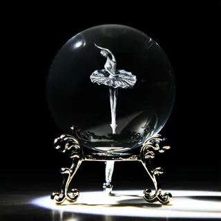 HDCRYSTALGIFTS 60mm 3D Ballerina Kristallkugel, Lasergravur tanzende Kristallkugel, Briefbeschwerer mit Ständer, Ballett-Tänzerin, Mädchen Glaskugel Dekorative Kugel Ballet Angel Crystal Ball Gift