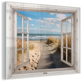 MuchoWow© Glasbilder Wohnzimmer Deko Modern Wandbild Kunstdruck auf Glas | 80x60 cm - Bild Schlafzimmer über Bett Room Decor Geschenke Fenster - Meer - Küste - Natur - Fensterblick - Wattenmeer