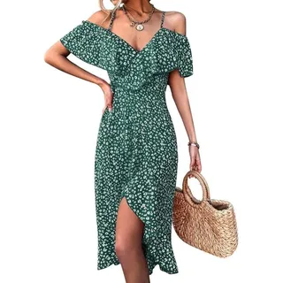 Geblümtes Maxikleid, schulterfrei, Abendkleid, Strandkleid, Sommerkleid, Partykleid - Damen