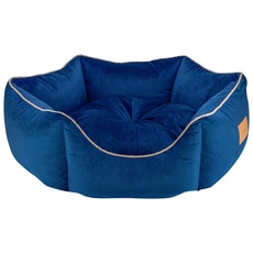 MOOI Crown Hundebett aus kuscheligem Velvetstoff, Füllung aus hautsympathischen 100% Polyester-Watte und Kügelchen, waschmaschinengeeignet bei 30 Degree C, in 3 Größen verfügbar Blau 60 x 68 x 22 cm
