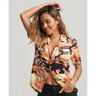 Superdry für Damen. W4010371A Vintage Logo Beach Resort Logo Shirt mehrfarbig (XS), Lässig, Viskose, Kurzarm