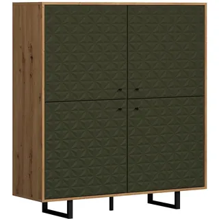 trendteam smart living - Sentra - Highboard - Dunkelgrün/Artisan Eiche - Wohnzimmerschrank mit gefrästen Türen - (BxHxT) 124 x 136 x 40 cm - Metallfüße - kratzfest
