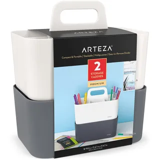 ARTEZA Allzweckkorb 2er Pack, Aufbewahrungskorb Set in Grau und Elfenbein, Organizer mit Griff, Aufbewahrungsbox mit 5 Fächern für Kosmetik und Künstlerbedarf & Stifte Aufbewahrung