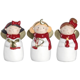 LEONARDO Natale Weihnachtsengel 3 Stück, singende Weihnachts-Figuren Xmas, festliches Geschenk, Weihnachtsdeko, 3er Set, weiß rot gold, 10 cm 034858