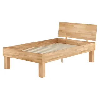 Hohes, stabiles Massivholzbett 120x220 für XXL-Gewicht Seniorenbett Zubehör wählbar V-60.81-12-220Rollrost inkl. - Naturbelassen