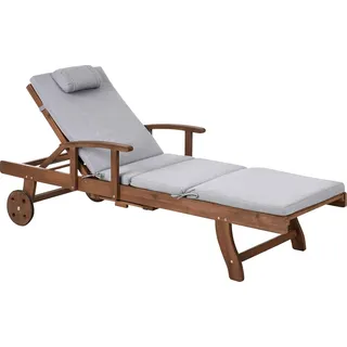 BELIANI Gartenliege Dunkelbraun u. Grau Meliert Akazienholz Verstellbar Rollbar Sonnenliege mit Tisch u. Auflage Terrasse Garten Balkon Modernes Design - Braun, Grau