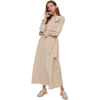 Trendyol Women's Woman Design Maxi Standard Crew Neck Woven Dress, Beige, 36