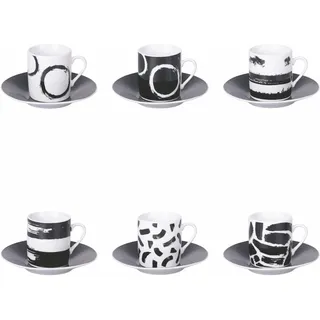 Villa d'Este Home Tivoli 1996 The Black Mood Set 6 Espressotassen 90 ml mit Untertasse aus Porzellan