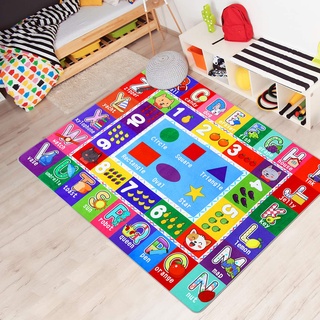 PartyKindom 135 x 110 cm Kinder Spielteppich Matte, Spielmatte mit rutschfestem Design Spielzeit Kollektion ABC Zahlen Formen Bereich Teppich für Kinder Spielzimmer