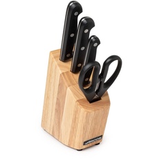 Arcos Serie Universal - Geschenkbox Küchenmesser-Set 4 Stück (3 Messer + 1 schere) - Klinge Nitrum Edelstahl - HandGriff Polyoxymethilen (POM) - Kiefernholzblock