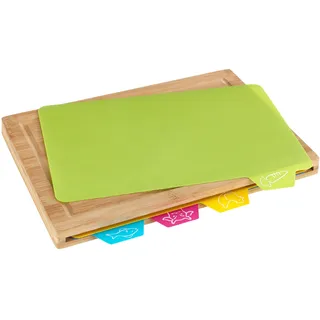 Wenko Bella Schneidebrett-Set Bambus mit 4 Schneidematten 32,5 x 2,3 x 22,5 cm Braun/Mehrfarbig