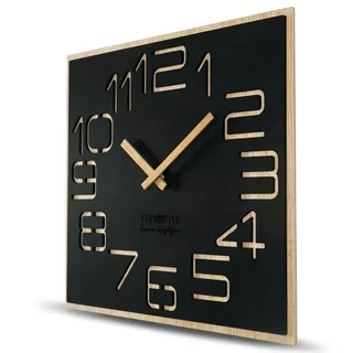 Flexistyle Wanduhr 40 cm Holz Digits ECO quadratisch schwarz
