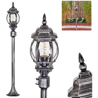HOFSTEIN Wegeleuchte Lentua, Außenwegeleuchte mit Bewegungsmelder aus Metall/Kunststoff in Schwarz/Silber/Klar, Wegelampe im Antik/Landhaus/Vintage-Design, 112cm, E27, IP44 - Garten, Außenbereich, Hof