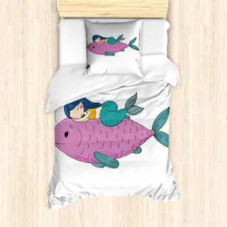 ABAKUHAUS Meerjungfrau Mantele, Baby-Fisch-Kind-Baumschulen, Milbensicher Allergiker geeignet mit Kissenbezügen, 135 cm x 200 cm - 80 x 80 cm, lila Teal