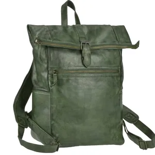 Bear Design Rucksack Leder Damen Herren Rolltop Daypack Kurierrucksack Tagesrucksack Trekkingrucksack Fahrradrucksack mit Notebookfach grün
