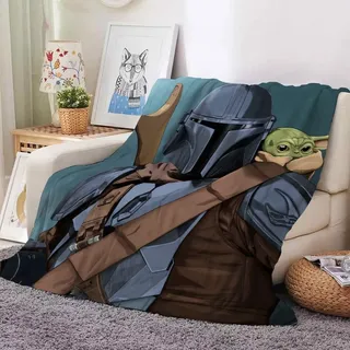 Mandalorian Yoda Flannel Fleece Blanket Grogu Kuiil Karga Decke Sommer Sofa Quilt - Mandalorian 09 - 150x200cm