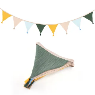 jijAcraft Wimpelkette Kinderzimmer mit Quasten Gelb Grün: 2,8m Stoff Wimpelkette Musselin Doppelseitig Girlande Kinderzimmer Stoffgirlande Mädchen Junge für Hausbett, Babybett,Kinderbett