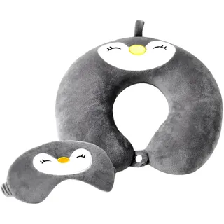 NyxSeat 1 Reisekissen, 1 Augenmaske, Pinguin-Kinderreisekissen, U-Förmiges Flugzeug-Reisekissen, Süßes Reise-Nackenkissen, Reisekissen-Set, Geeignet Für Erwachsene Und Kinder Zum Schlafen