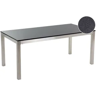 Beliani Gartentisch 180 x 90 x 76 cm Schwarz/Silber Granit/Edelstahl