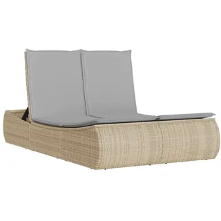 vidaXL Doppel-Sonnenliege mit Auflagen Beige Poly Rattan - Beige
