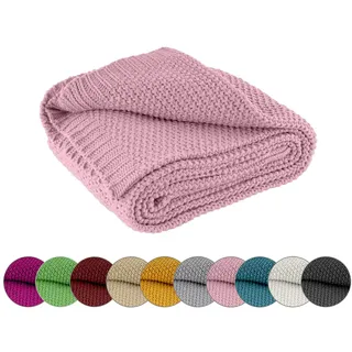 wometo Kuscheldecke Strick 140x190 Oeko-TEX rosa | Strickdecke Wohndecke warme weiche Decke mit edlem und schlichten Strickmuster