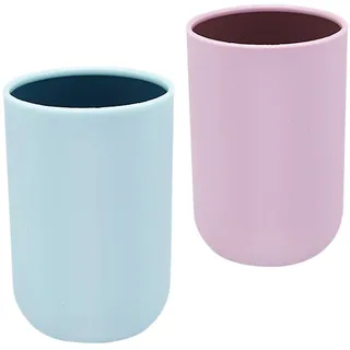 FORYNXHWIN 2 Stück Zahnputzbecher, Schlichter Zweifarbiger Zahnputzbecher Set für Badezimmer, Kinder, Reisen, Camping, Empfang, Täglicher Gebrauch (Blau und Rosa)