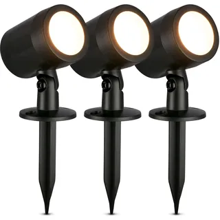 BRILONER - 3er Set LED Strahler Außen mit Stecker, Spritzwasserschutz, warmweiße Lichtfarbe, Außenlampe, Gartenbeleuchtung, Gartenlampen für draußen, Pflanzenlampe, 18x5 cm, Schwarz