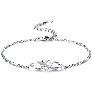 LYL.Adorer Damen Fußkettchen,Infinity Unendlichkeit Herz,925 Sterling Silber,Zirkonia ähnlich Diamant,Armkette Verstellbar Knöchel Armband,Weihnachtsgeschenke für frauen