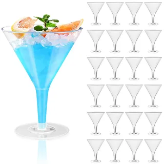 25 Stück Martini Gläser Kunststoff, 200ML Wiederverwendbar Plastik Cocktailgläser, Klare Sektgläser Plastik mit Stiel, Margarita Gläser Dessertbecher für Jahrestag Party Geburtstag Hochzeit (25)