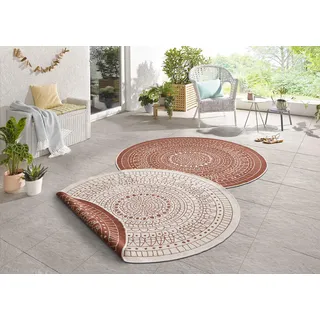 Northrugs Porto Wendeteppich«, rund, 5 mm Höhe, In-& Outdoor, Wetterfest, Balkon, Garten, Wohnzimmer, Wasserfest Mandala Design Flachgewebe Teppich für Terrasse, in Terra Creme, ⌀240cm