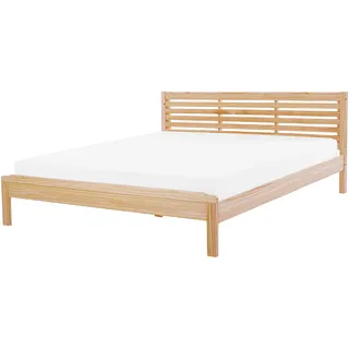 Beliani Holzbett, Hellbraun Holz, 180x200 cm Schlafzimmer, Betten