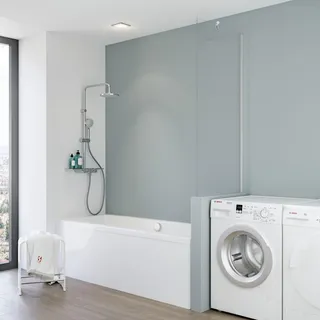 Schulte Badewannenaufsatz feststehend, 5mm Sicherheitsglas ESG Klar hell, Größe: 70 x 140 cm, Profilfarbe: Alu Natur, inkl. Fixil Beschichtung - Grau