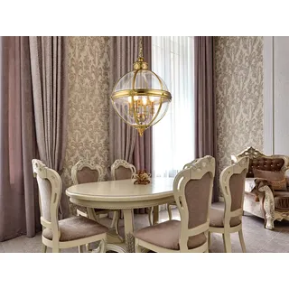 Große Ausgefallene Pendelleuchte 4 flammig mit Glaskugel & Stahl Messing Ø49,8cm